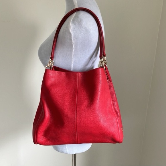 Coach Phoebe Shoulder Bag Pebble Leather in Magenta Red - Picture 14 of 16